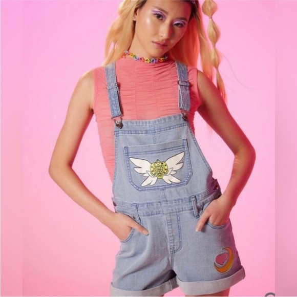 Hot Topic Sailor Moon Pretty Guardian Shortalls Overalls Denim Women’s Small - Picture 1 of 12